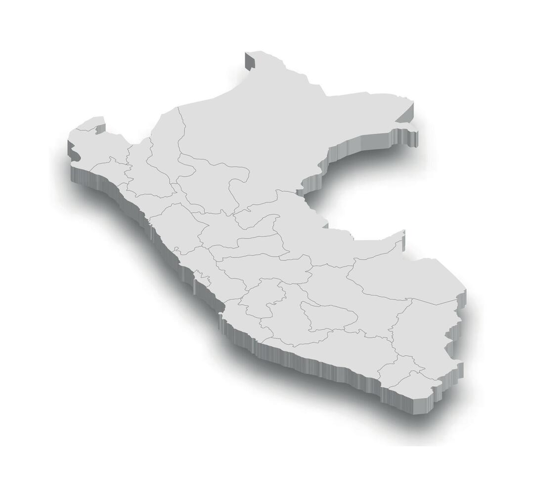 3d Peru wit kaart met Regio's geïsoleerd vector