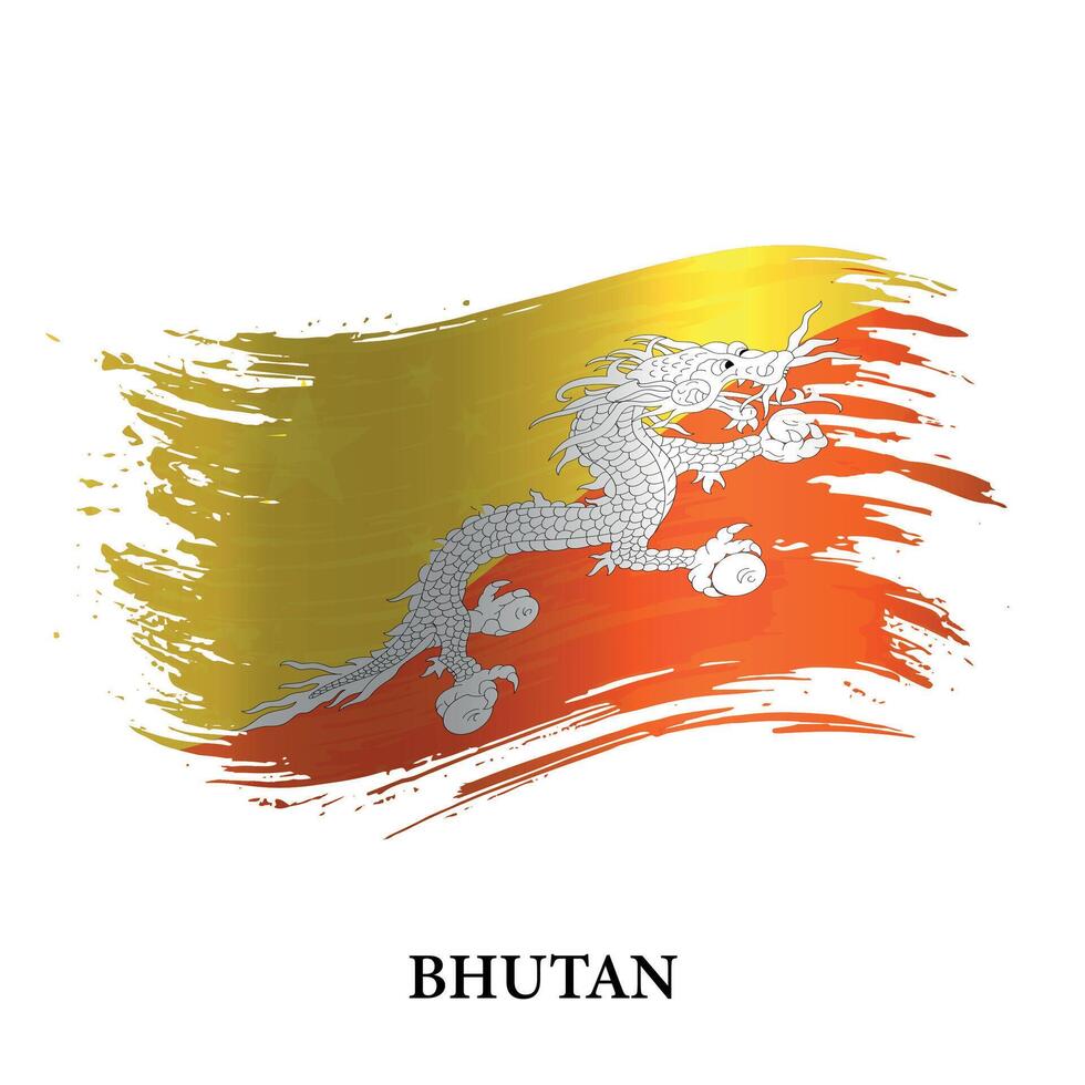 grunge vlag van bhutan, borstel beroerte achtergrond vector