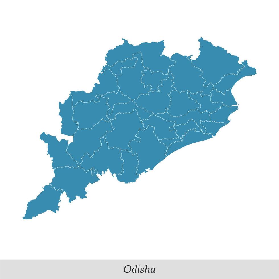 kaart van odisha is een staat van Indië met districten vector
