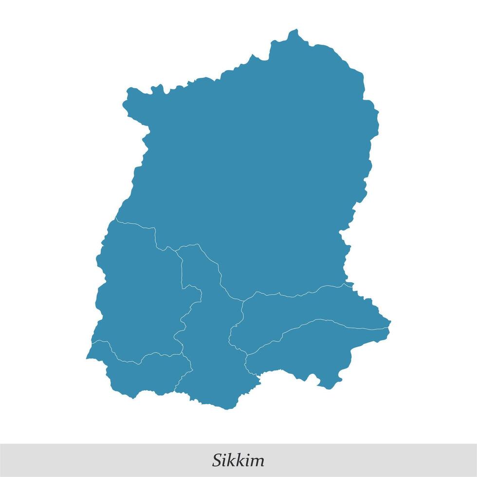 kaart van sikkim is een staat van Indië met districten vector