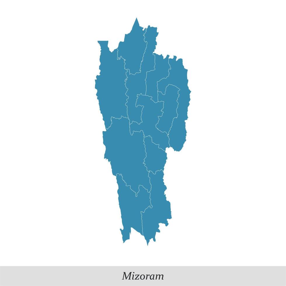 kaart van mizoram is een staat van Indië met districten vector