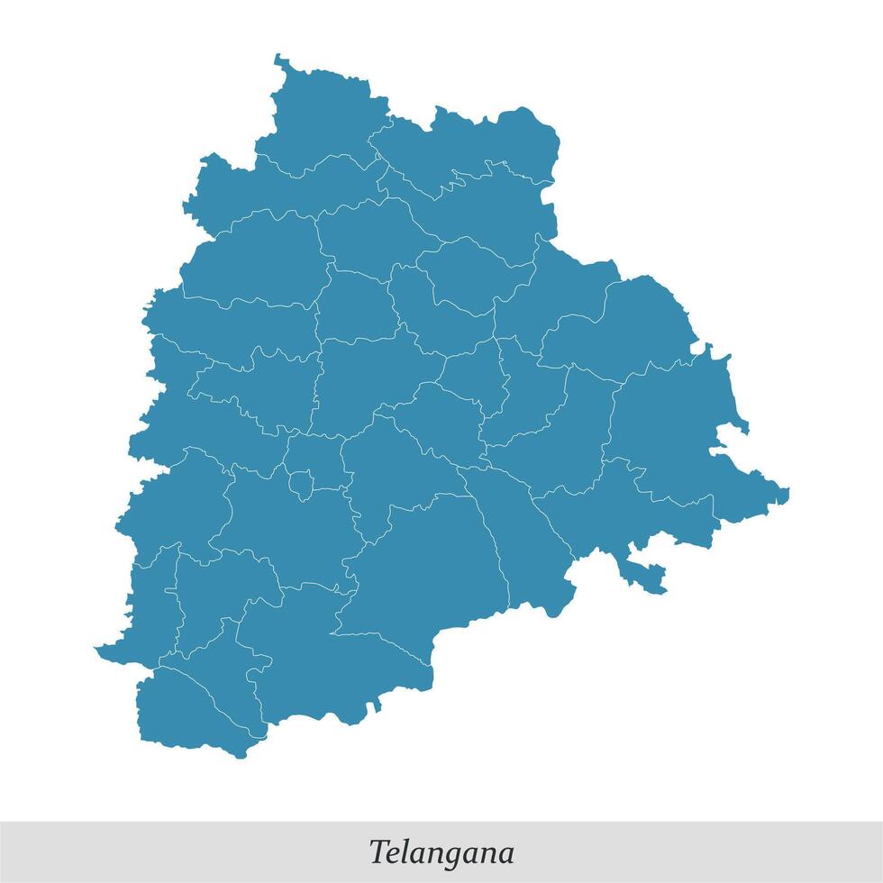 kaart van telangana is een staat van Indië met districten vector