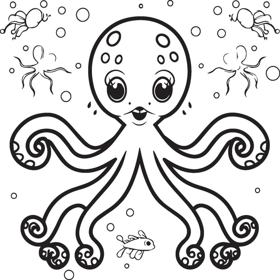 Octopus kleur Pagina's. Octopus schets voor kleur boek vector