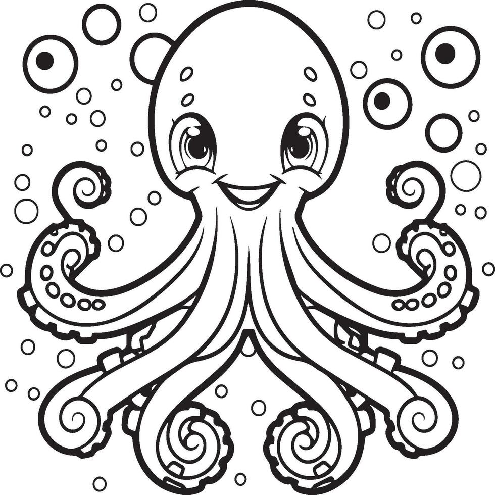 Octopus kleur Pagina's. Octopus schets voor kleur boek vector