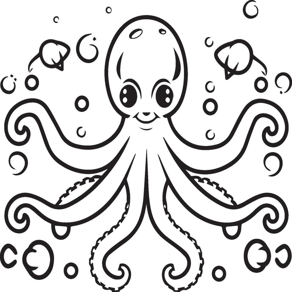 Octopus kleur Pagina's. Octopus schets voor kleur boek vector