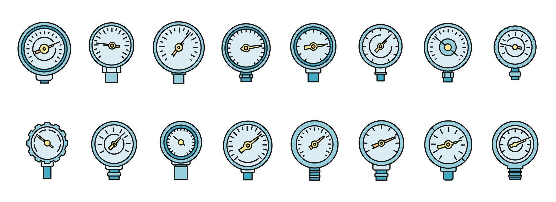 peilen manometer pictogrammen reeks vector kleur