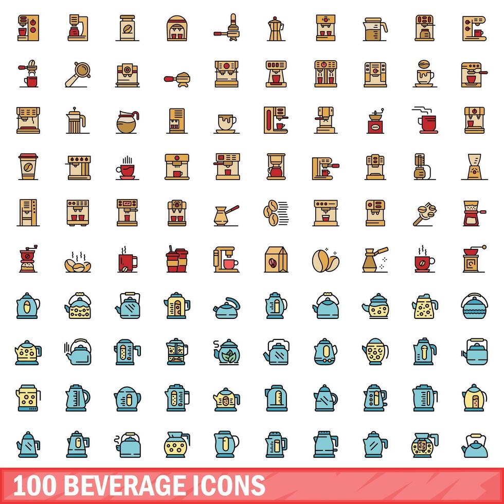 100 drank pictogrammen set, kleur lijn stijl vector