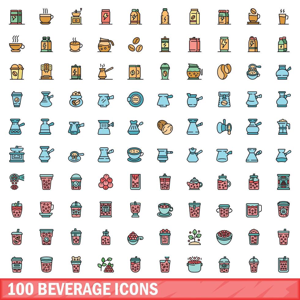 100 drank pictogrammen set, kleur lijn stijl vector