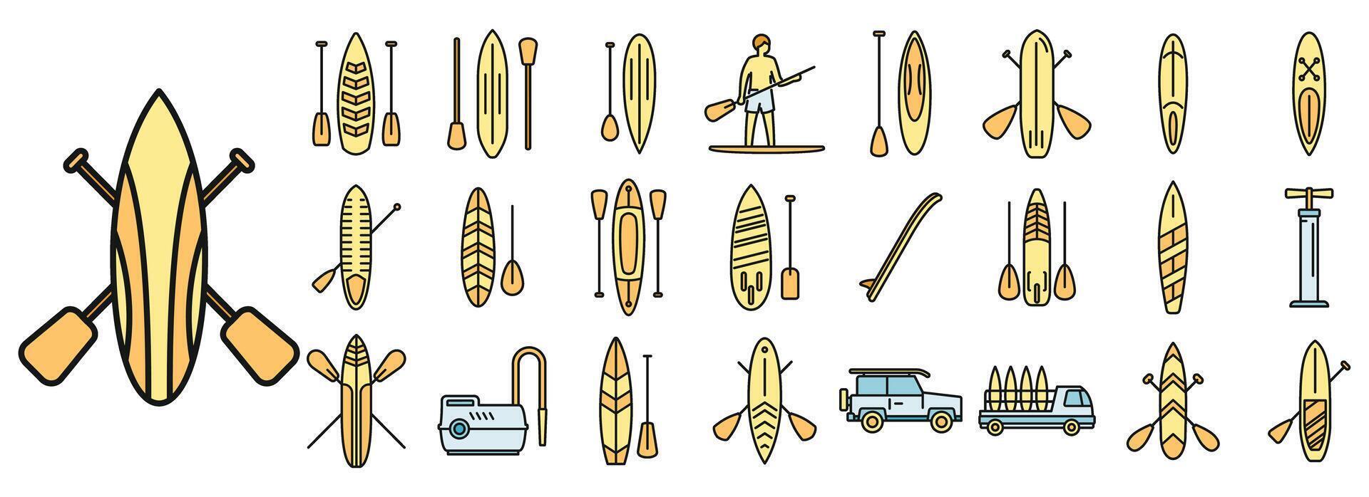 sup surfing pictogrammen reeks vector kleur