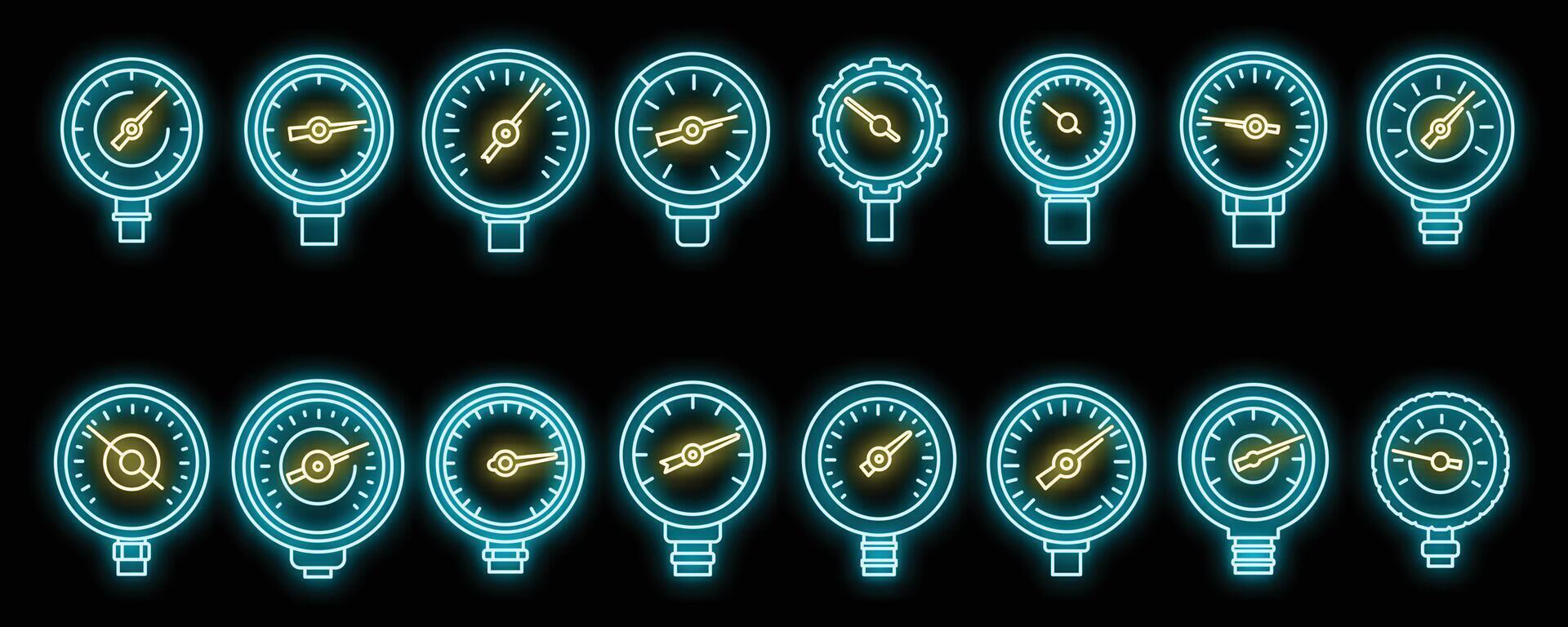 peilen manometer pictogrammen reeks vector neon