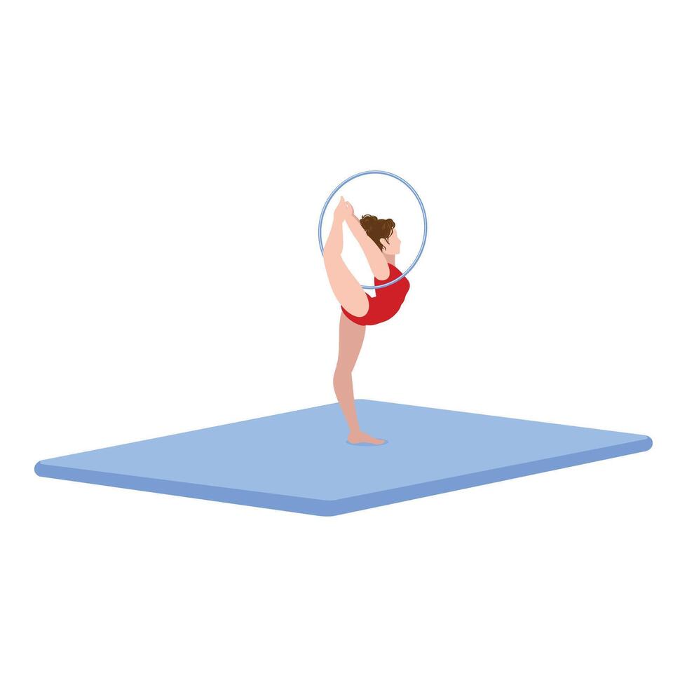 acrobatisch vrouw met ring icoon tekenfilm vector. atleet Aan mat vector