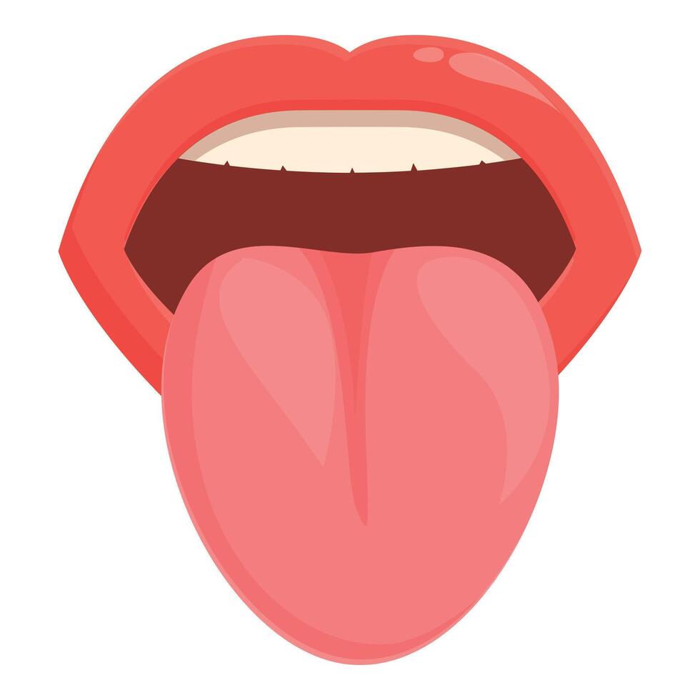 groot tong met rood lippen icoon tekenfilm vector. schattig vrouw mond vector