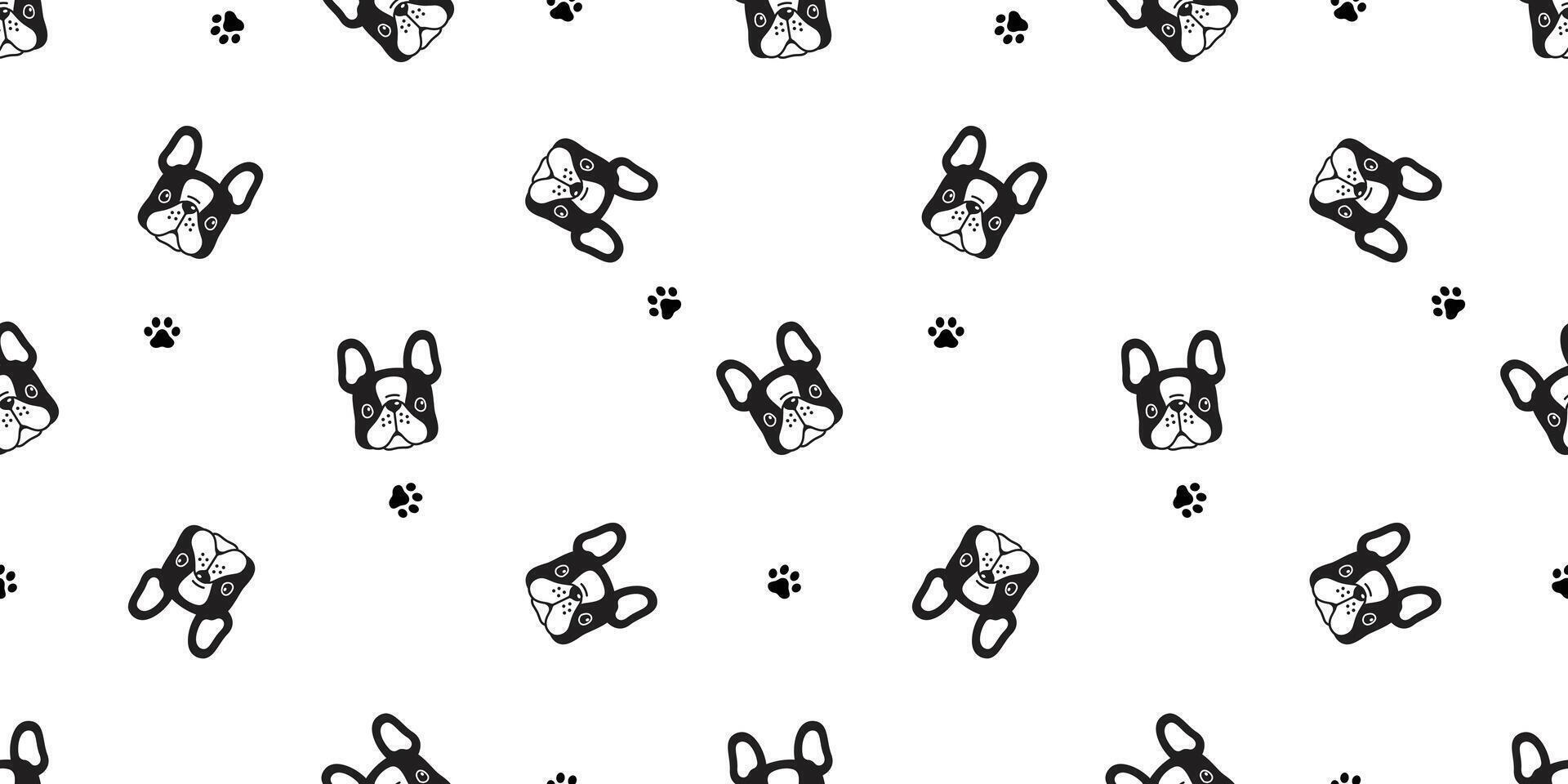 hond naadloos patroon Frans bulldog poot voetafdruk vector gezicht hoofd puppy huisdier dier sjaal geïsoleerd tegel achtergrond herhaling behang tekenfilm illustratie tekening ontwerp