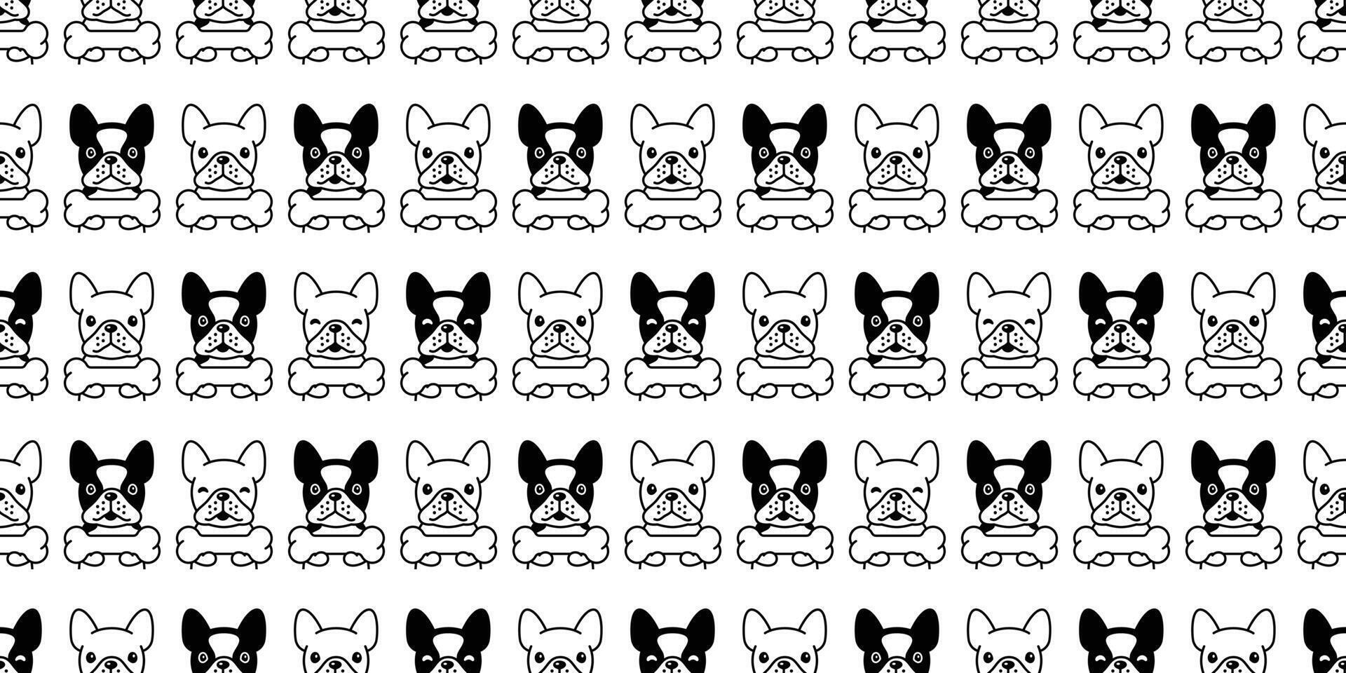 hond naadloos patroon Frans bulldog vector bot huisdier puppy dier sjaal geïsoleerd herhaling behang tegel achtergrond tekenfilm illustratie tekening zwart wit ontwerp
