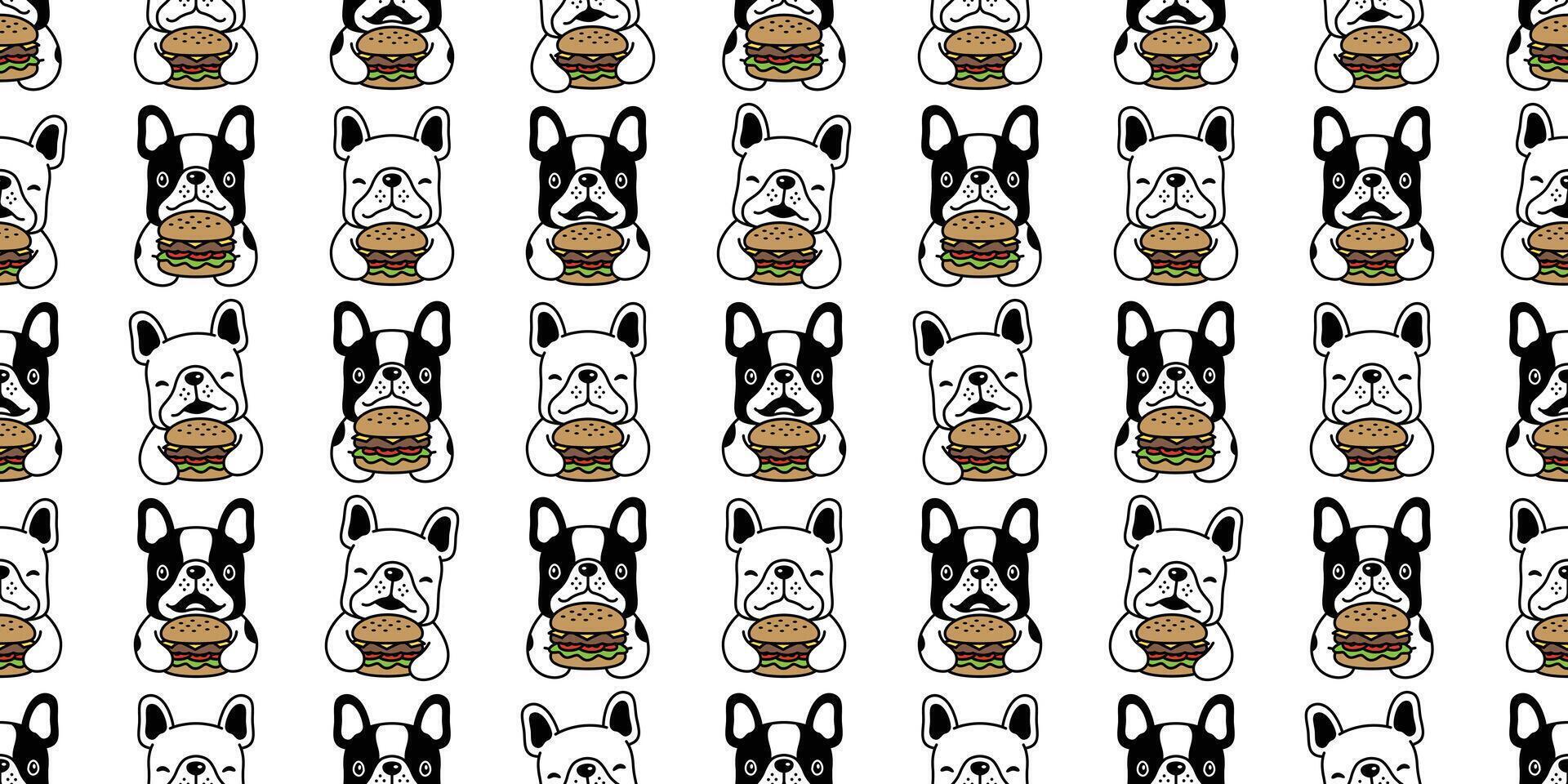 hond naadloos patroon Frans bulldog vector Hamburger voedsel puppy huisdier herhaling behang sjaal geïsoleerd tekenfilm tekening tegel achtergrond illustratie ontwerp