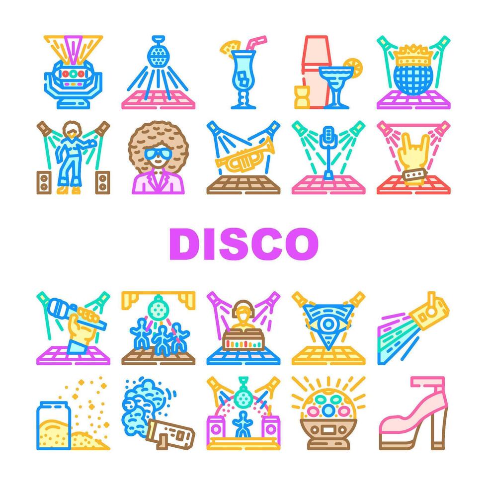 disco partij mode club pictogrammen reeks vector