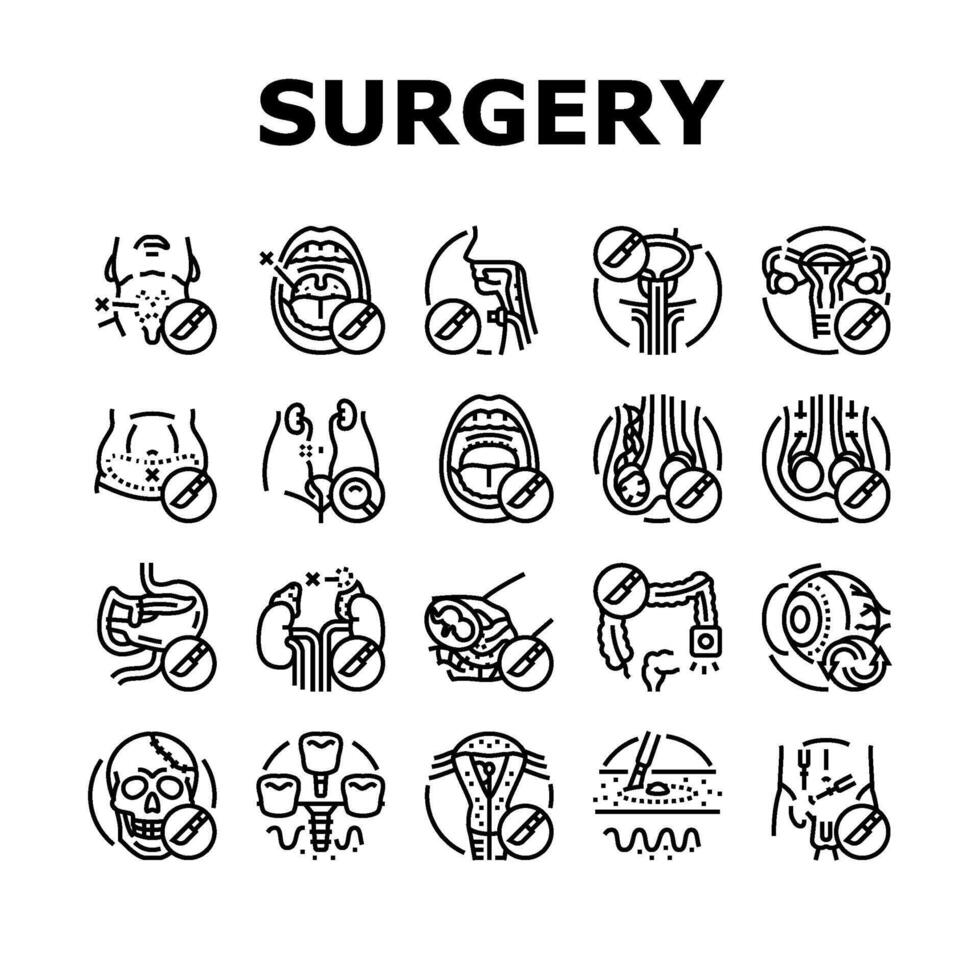 chirurgie Gezondheid medisch huid pictogrammen reeks vector