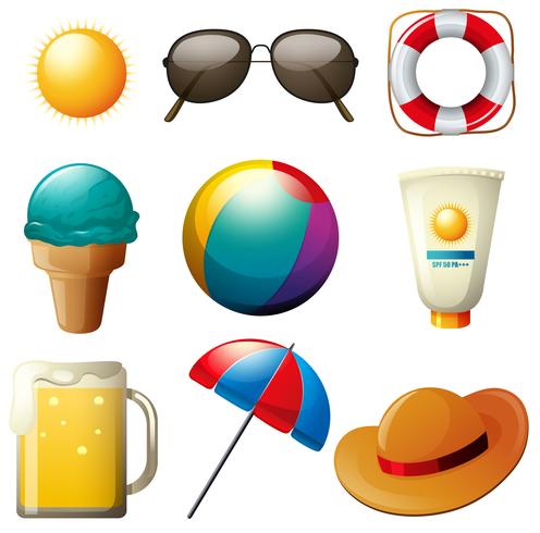 Beachwares set met drankje en items vector