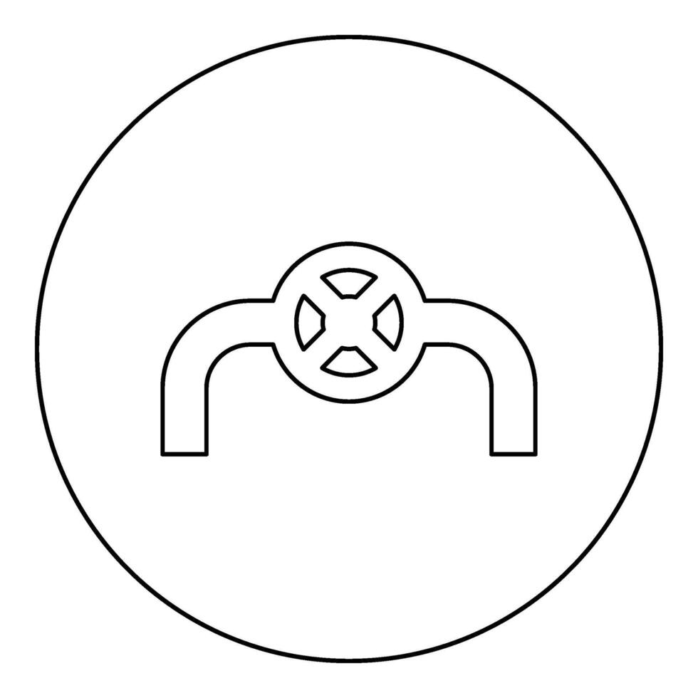 pijp met klep pijpleiding met passend kraan stromen controle industrie systeem icoon in cirkel ronde zwart kleur vector illustratie beeld schets contour lijn dun stijl
