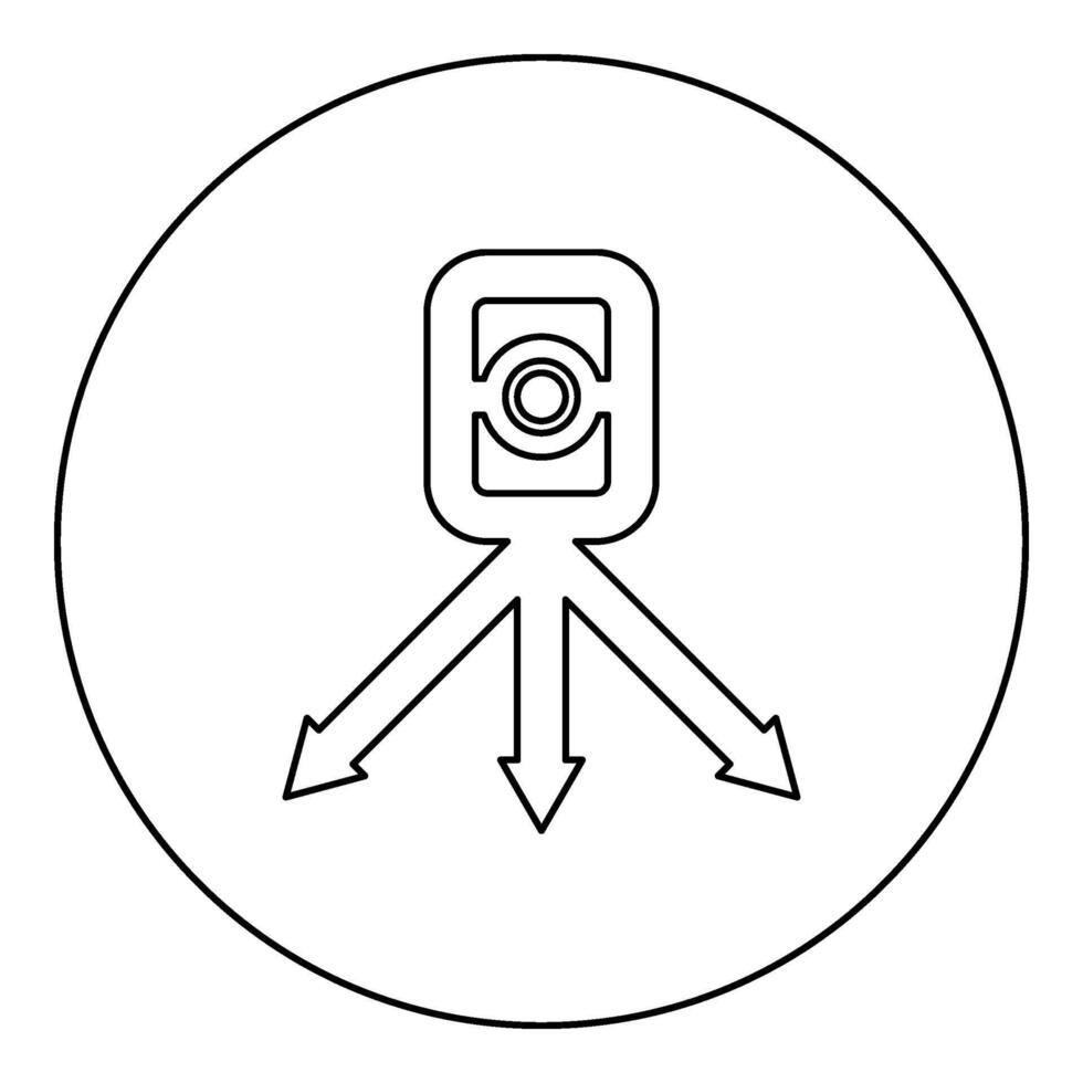 theodoliet enquête uitrusting voor metingen Aan statief geodetisch apparaat tacheometer Onderzoek niveau instrument geodesie gereedschap icoon in cirkel ronde zwart kleur vector illustratie beeld schets contour