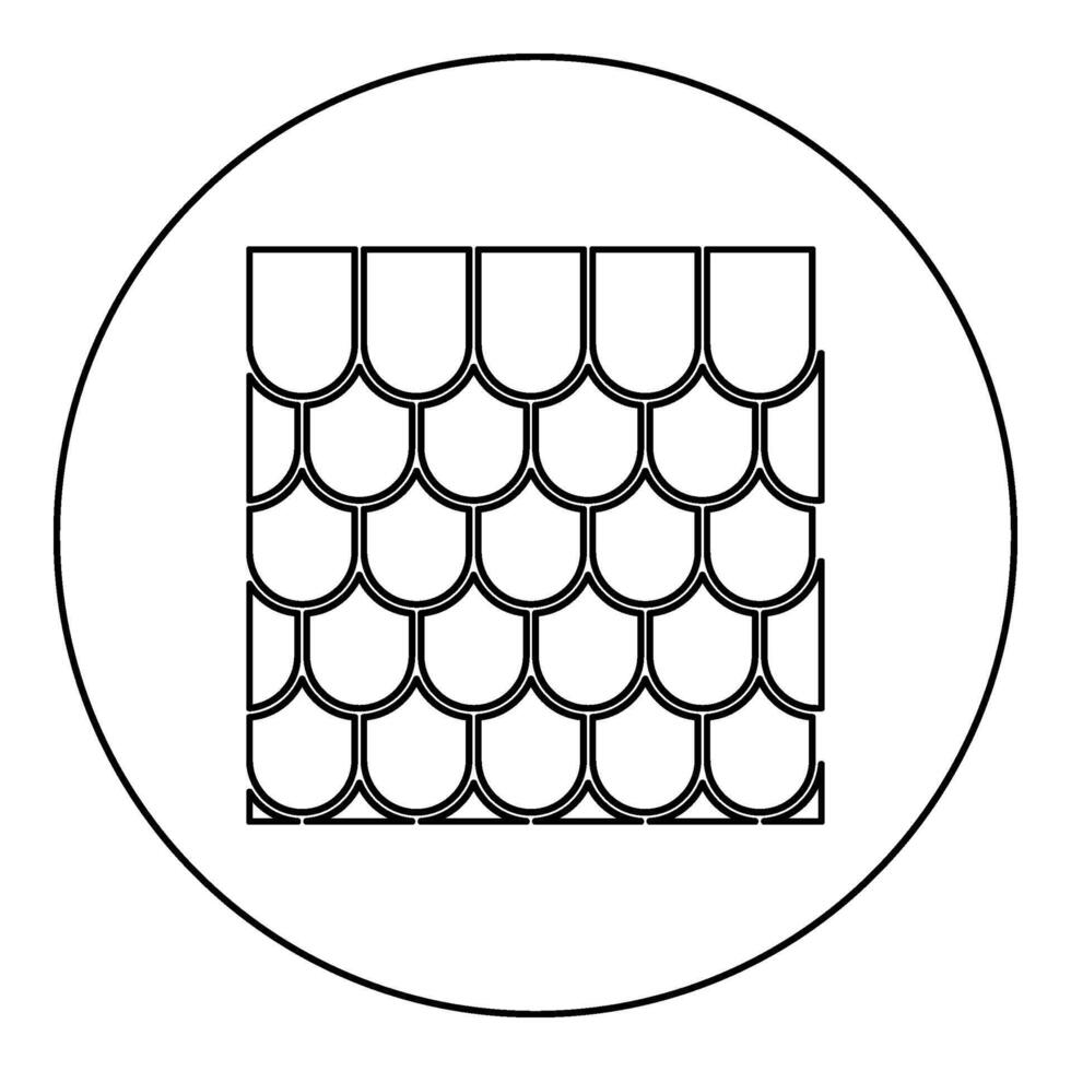 dak keramisch betegeld gegolfd tegel op het dak huis materiaal leisteen icoon in cirkel ronde zwart kleur vector illustratie beeld schets contour lijn dun stijl