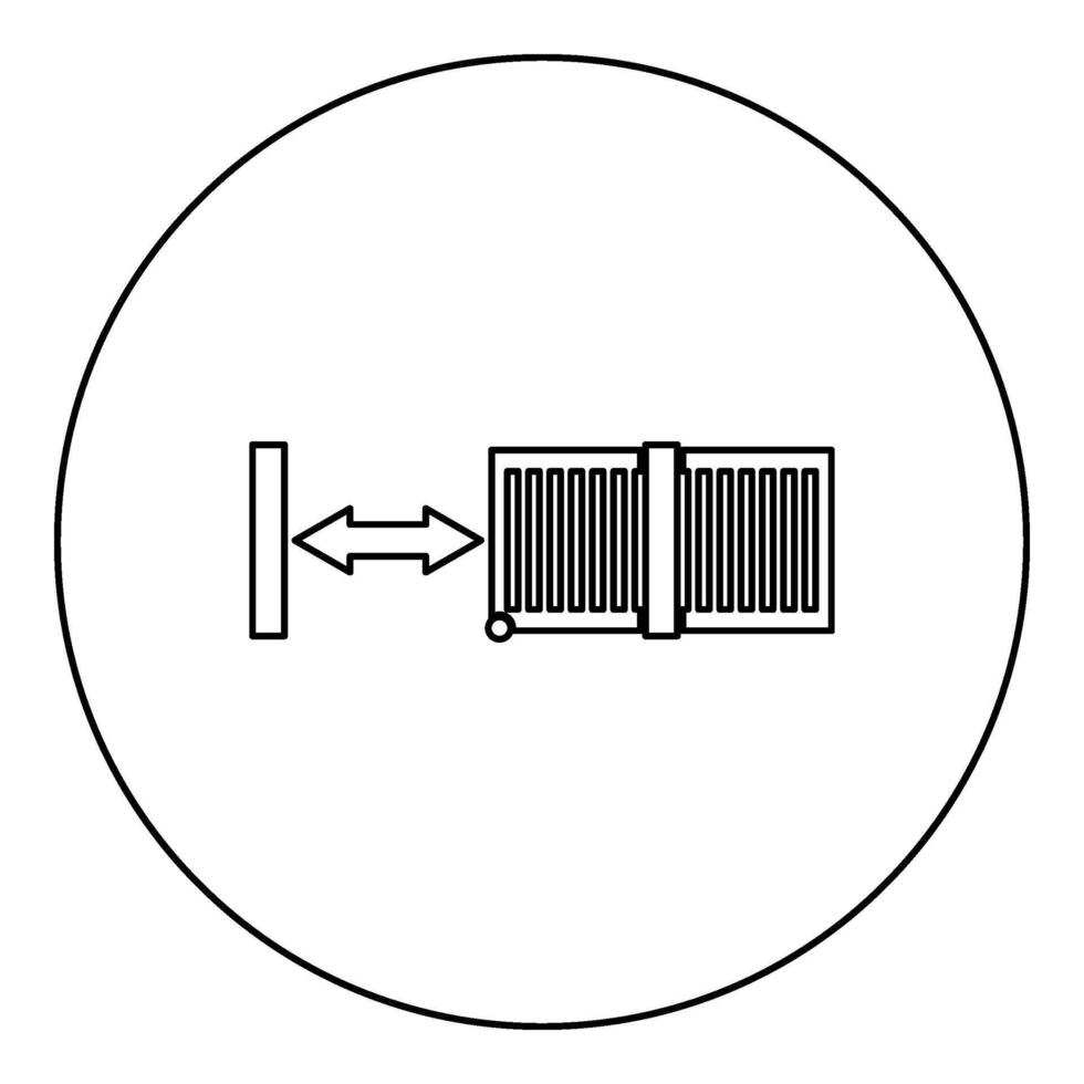 glijden poorten automatisch traliewerk hek systeem binnenkomst bijlage icoon in cirkel ronde zwart kleur vector illustratie beeld schets contour lijn dun stijl