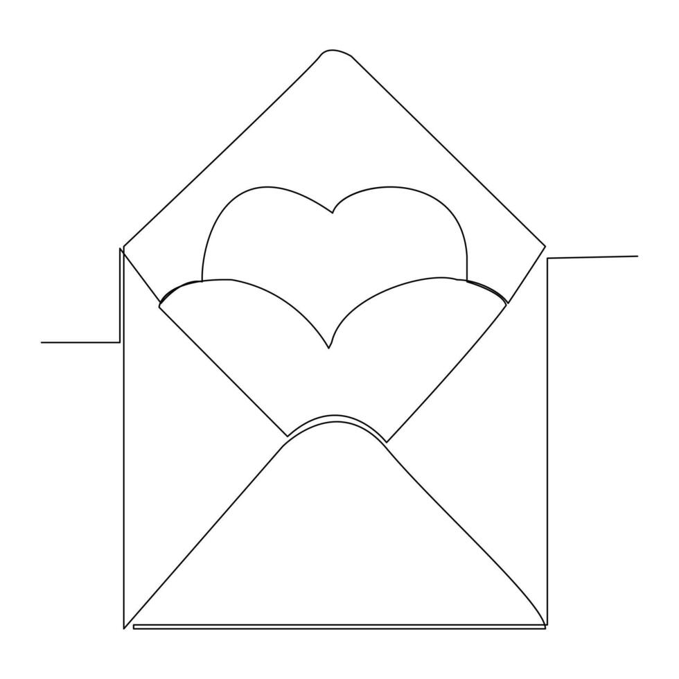 doorlopend een lijn tekening van envelop met hart. liefde brief. vector illustratie