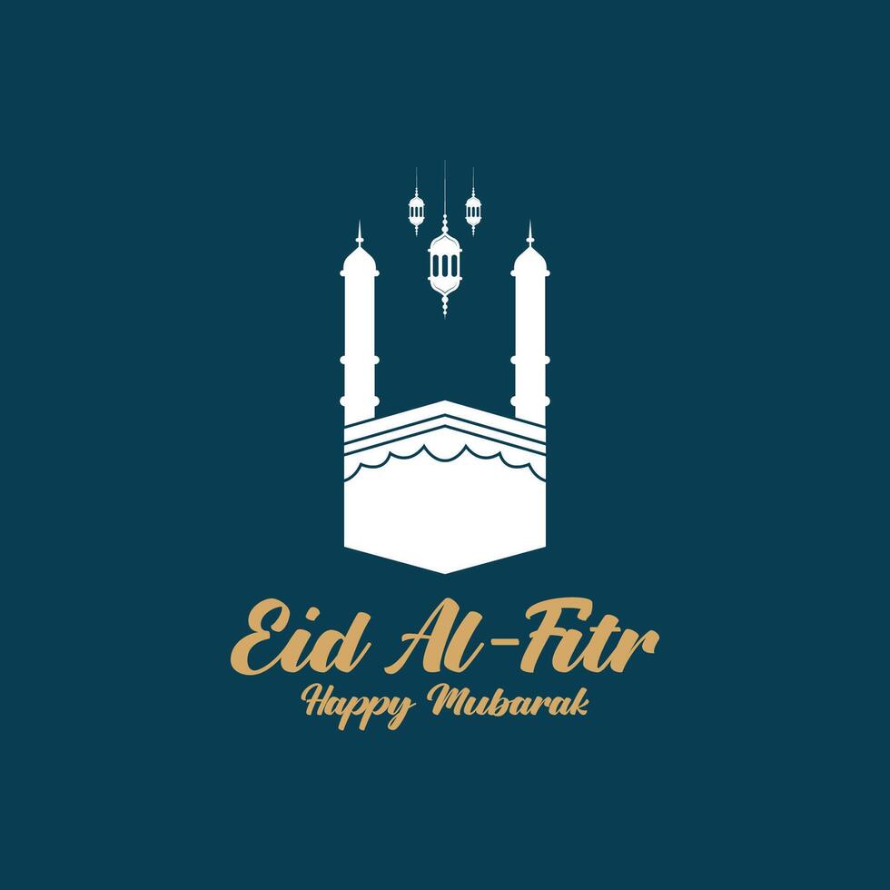 eid al fitr mubarak logo ontwerp met de concept van lantaarns en moskeeën. logo voor hartelijk groeten, vriendschap, moslims en viering vector