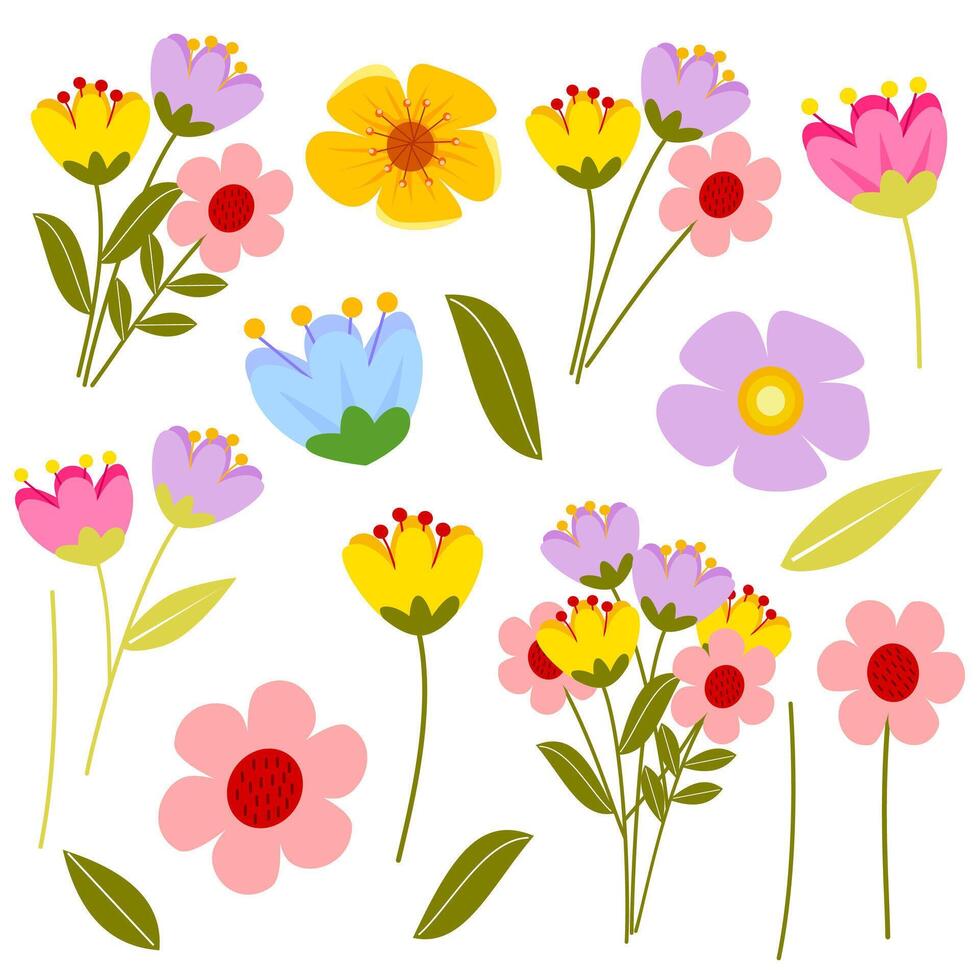 hand- getrokken van bloemen elementen vector set. bloem grafisch ontwerp.