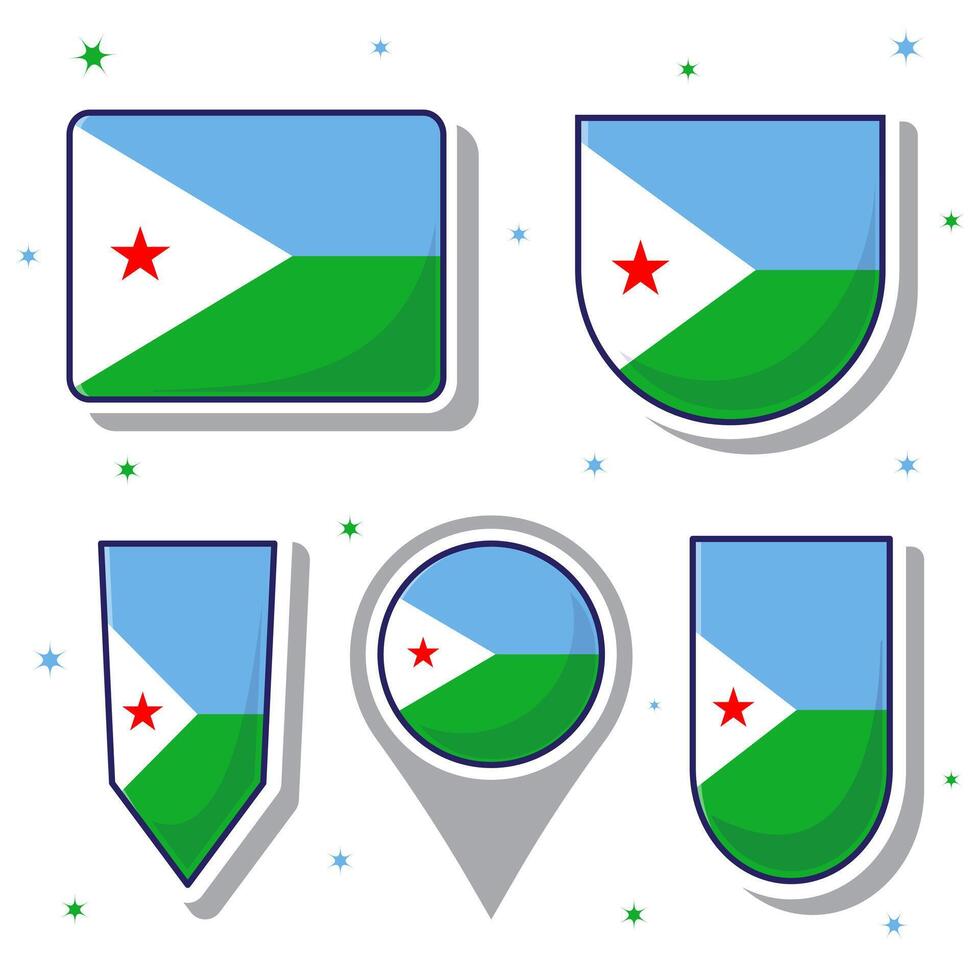 Djibouti nationaal vlag tekenfilm vector illustratie icoon mascotte bundel pakketten