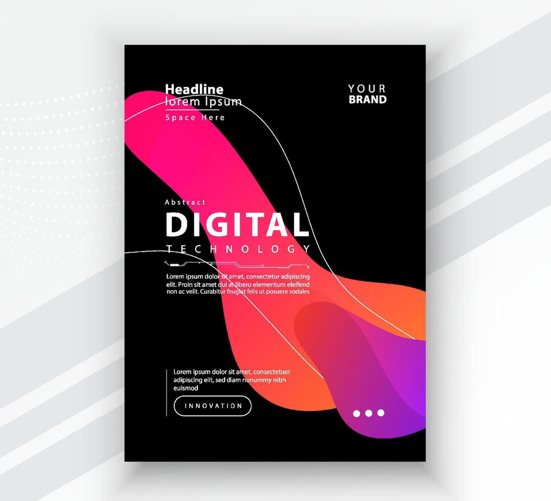 poster brochure Hoes banier presentatie lay-out sjabloon, technologie digitaal futuristische internet netwerk verbinding zwart achtergrond, abstract cyber toekomst tech communicatie, ai groot gegevens wetenschap 3d vector