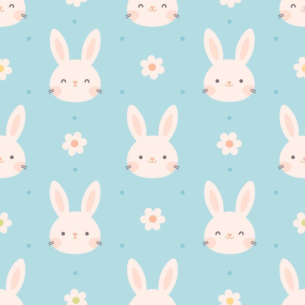 naadloos patroon met schattig wit konijn en bloemen. gelukkig Pasen, Hallo voorjaar vector