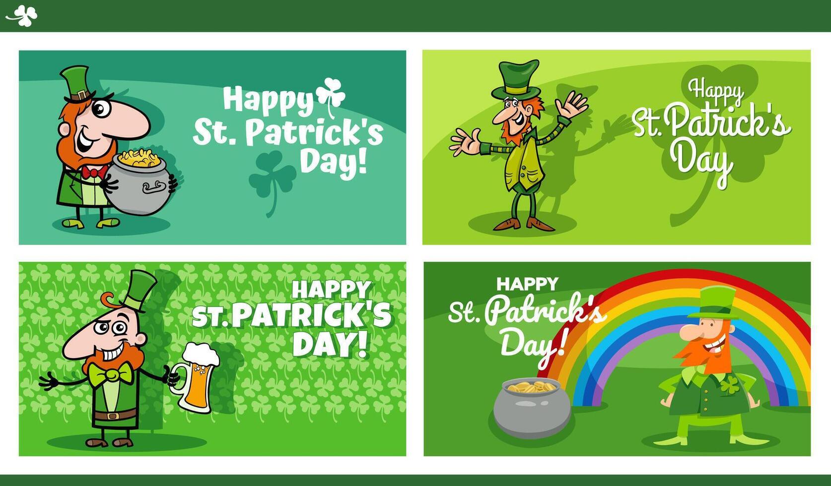 heilige Patrick dag ontwerpen reeks met tekenfilm elf van Ierse folklore karakter vector