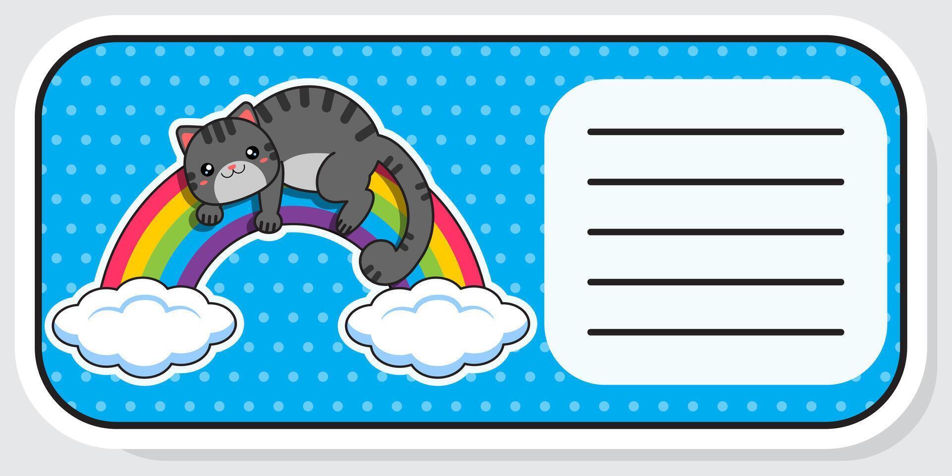 notitieboekje label. regenboog en wolken. baby stickers. vector illustratie.