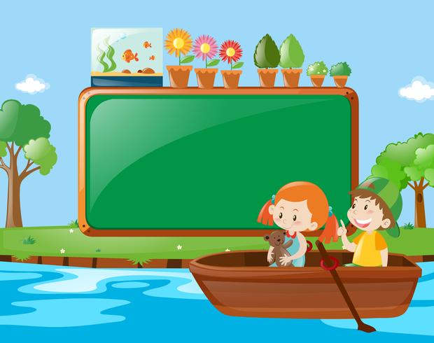 Frame ontwerp met kinderen roeiboot vector