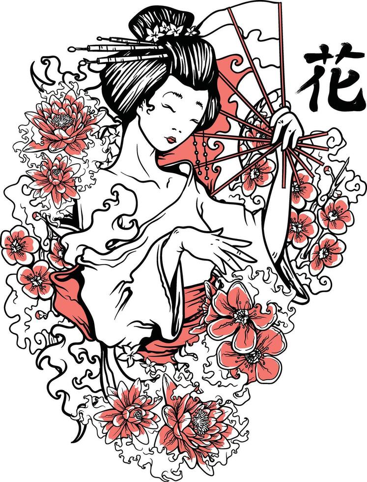 geisha bloemen vector