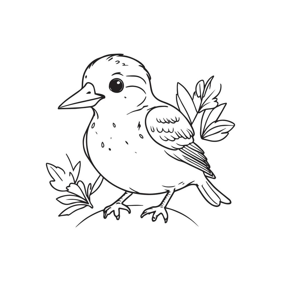 gemakkelijk tekening met dun zwart lijnen van schattig vogel wit achtergrond vector