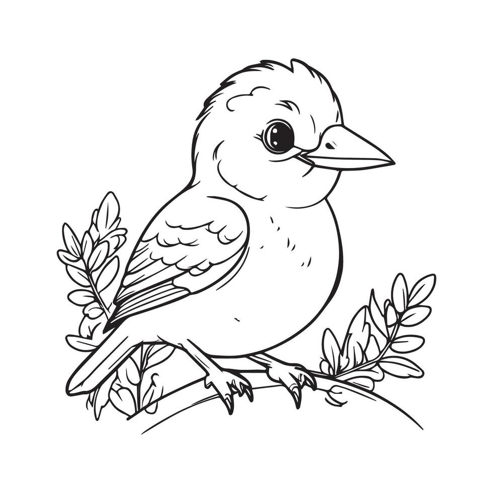 gemakkelijk tekening met dun zwart lijnen van schattig vogel wit achtergrond vector
