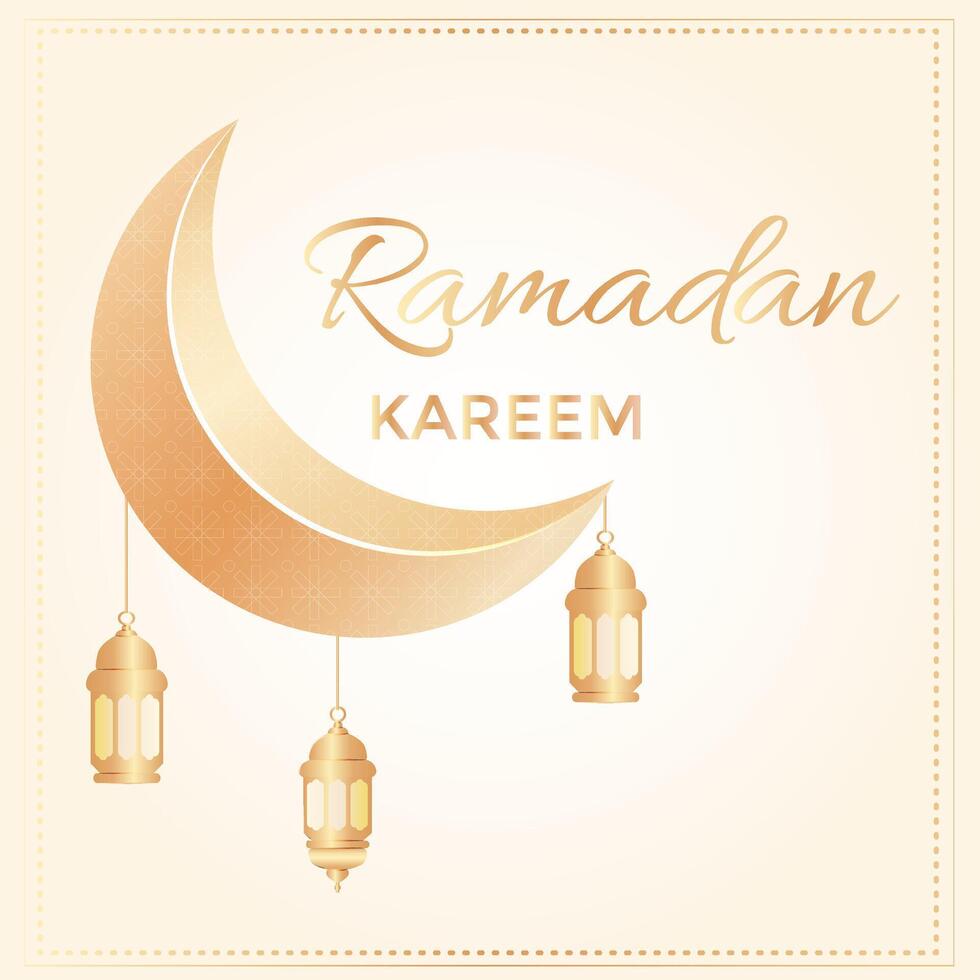 Ramadan kareem achtergrond met hangende gouden lantaarns, en gouden halve maan maan met Arabisch patroon. Islamitisch achtergrond voor affiches, spandoeken, groet kaarten. Ramadan, eid, mubarak en moslim cultuur vector