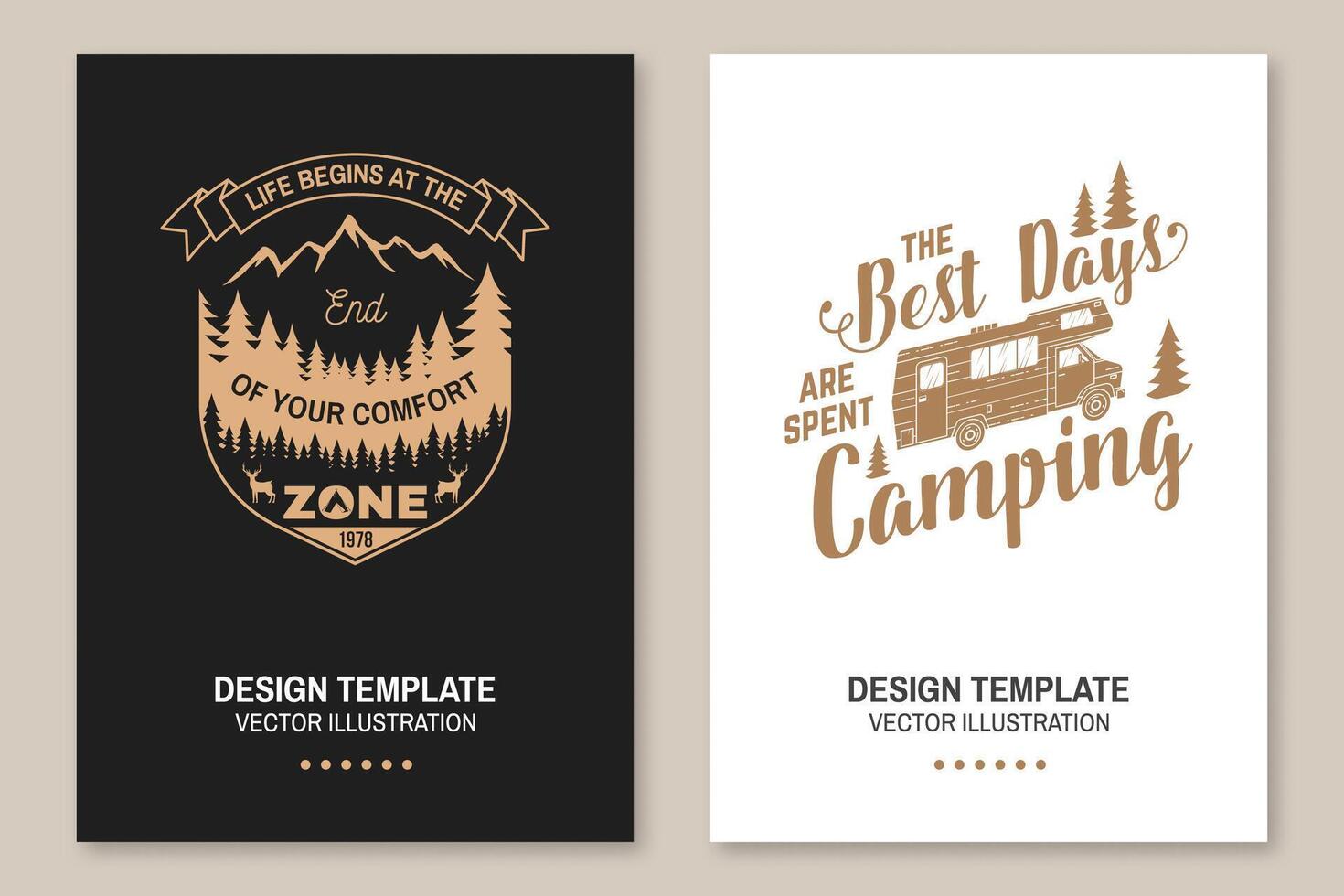 reeks van buitenshuis avontuur inspirerend citaat. vector concept voor shirt, logo, afdrukken, postzegel of tee. wijnoogst typografie ontwerp met camper tent, camper bestelwagen, berg, Woud landschap silhouet