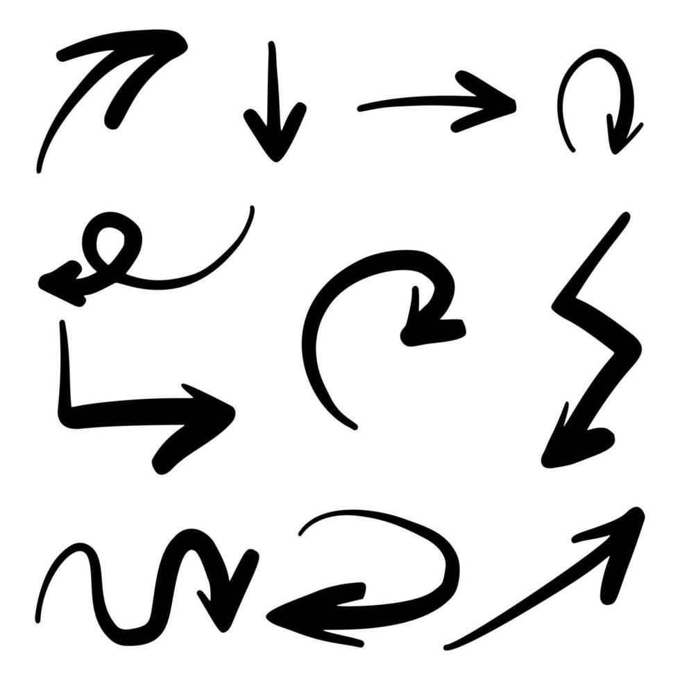 pijlen hand- getrokken bundel, reeks van schetsen pijlen vector