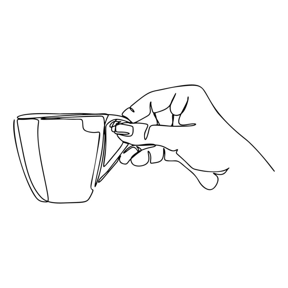 een lijn hand- Holding kop van koffie hand- getrokken illustratie vector