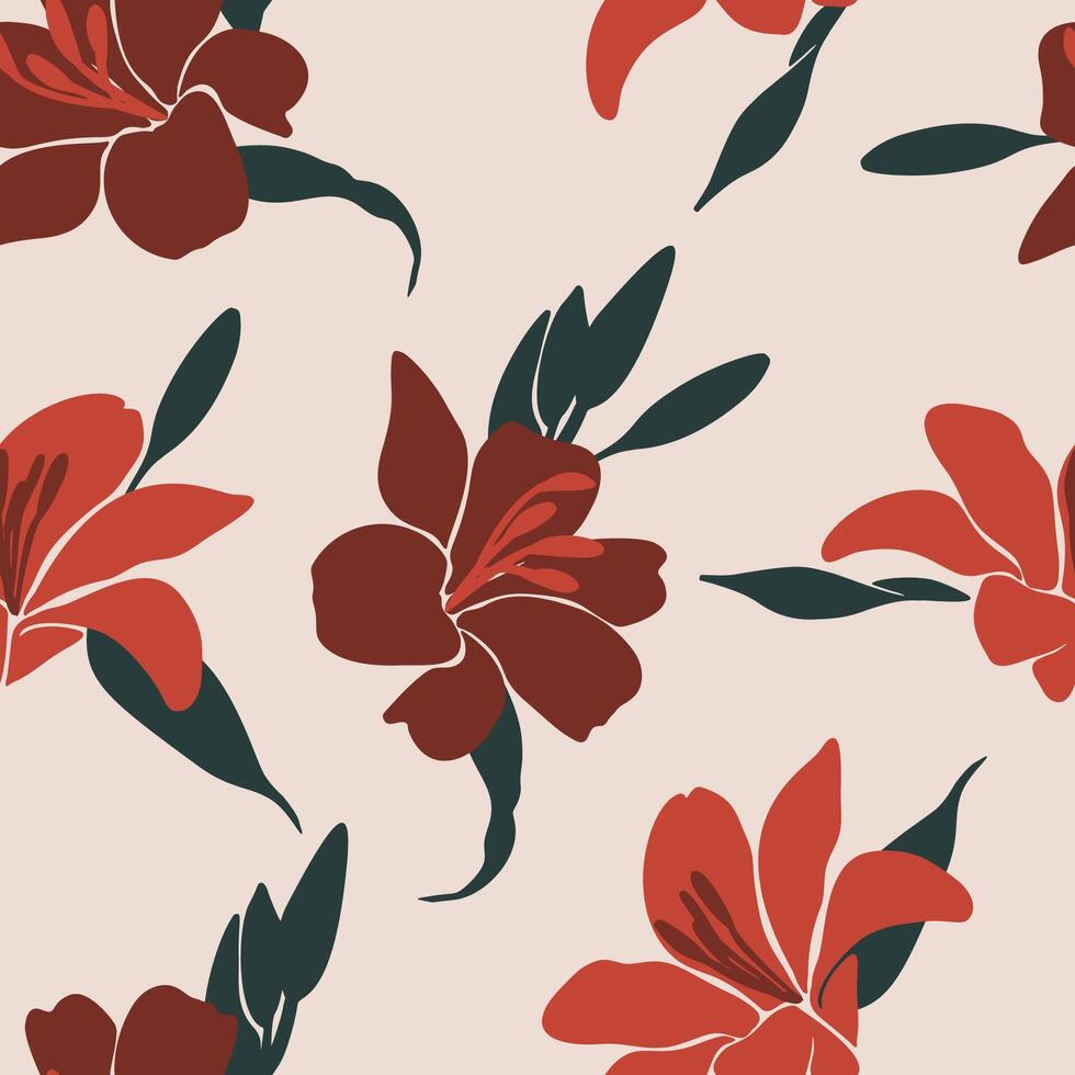 donker rood modern hand- getrokken lelie bloemen naadloos patroon vector