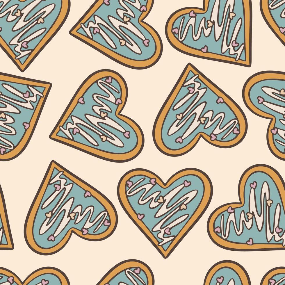 Valentijnsdag dag liefde hart wijnoogst retro koekje naadloos patroon vector