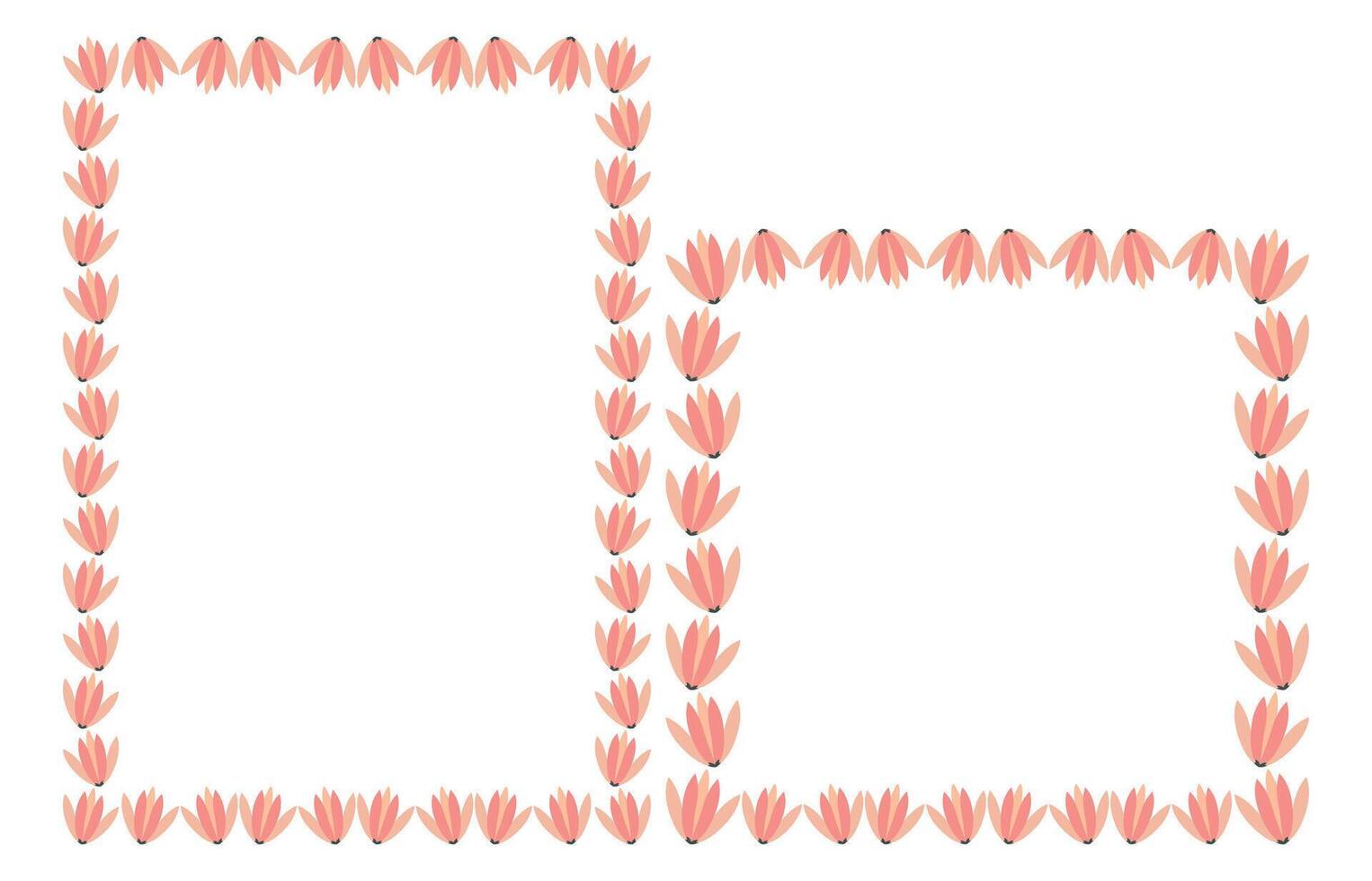 grens kader sjabloon reeks met floreren decoratie. tulpen roze Purper bloemen bloemknoppen elementen vector