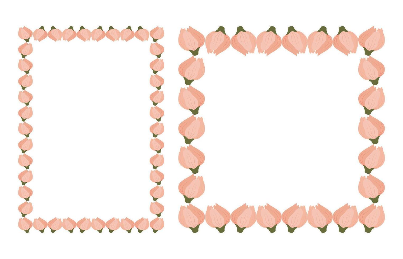 grens kader sjabloon met floreren decoratie. tulpen roze Purper bloemen bloemknoppen elementen. vector