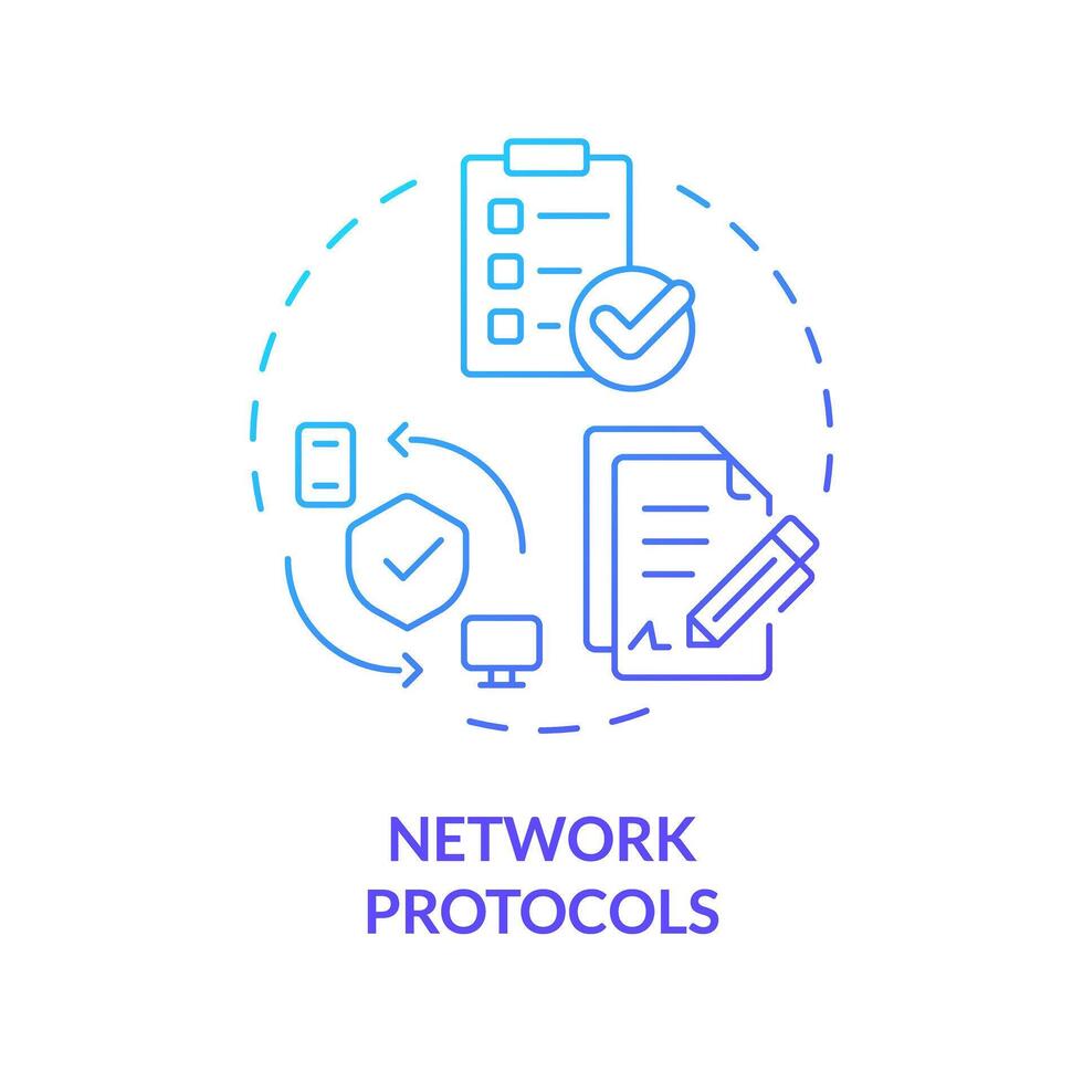 netwerk protocollen blauw helling concept icoon. systeem administratie, gegevens overdragen. persoonlijk privacy, cyberbeveiliging. ronde vorm lijn illustratie. abstract idee. grafisch ontwerp. gemakkelijk naar gebruik vector