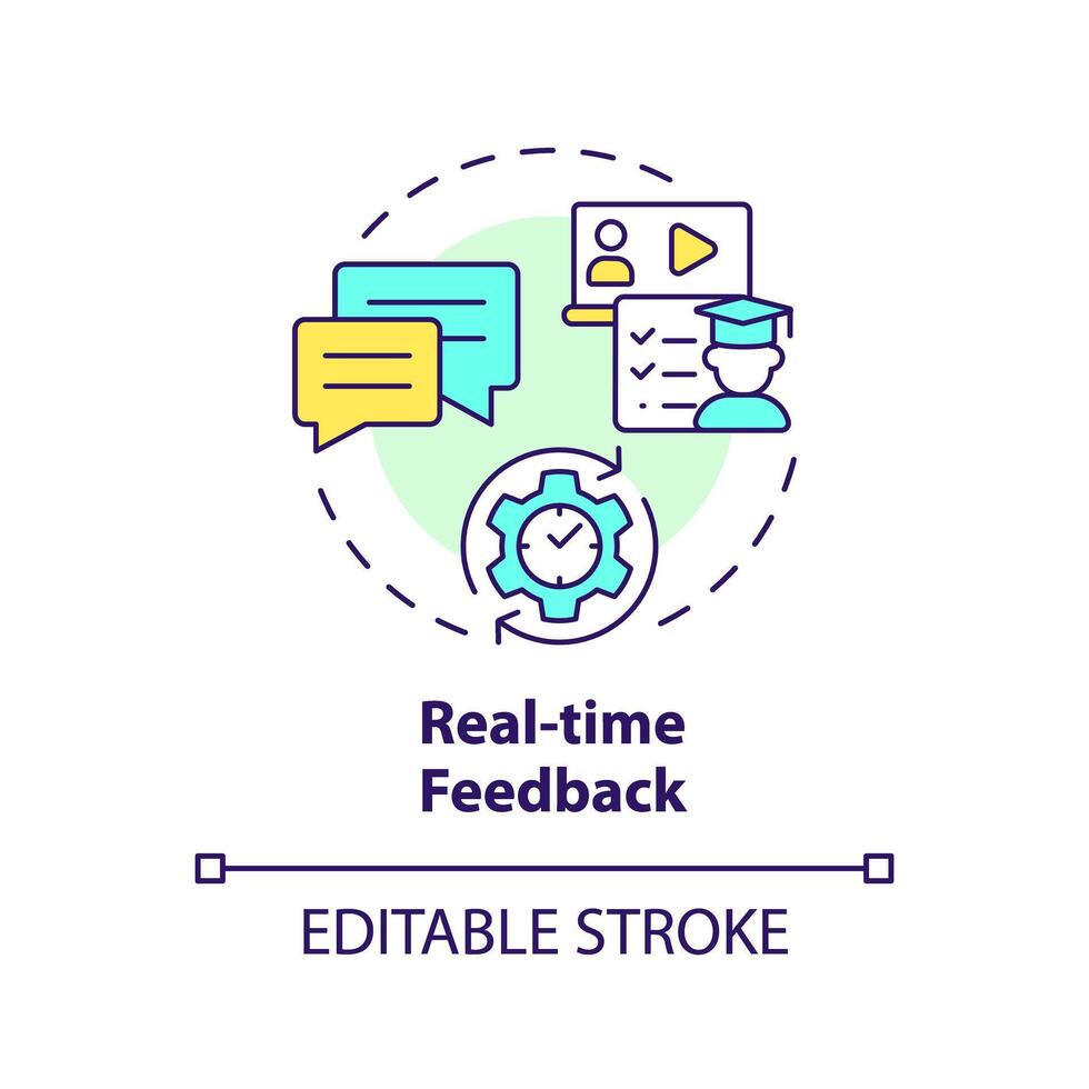 echte tijd feedback multi kleur concept icoon. coaching en communicatie. leerlingen te ontvangen feedback. ronde vorm lijn illustratie. abstract idee. grafisch ontwerp. gemakkelijk naar gebruik in presentatie vector