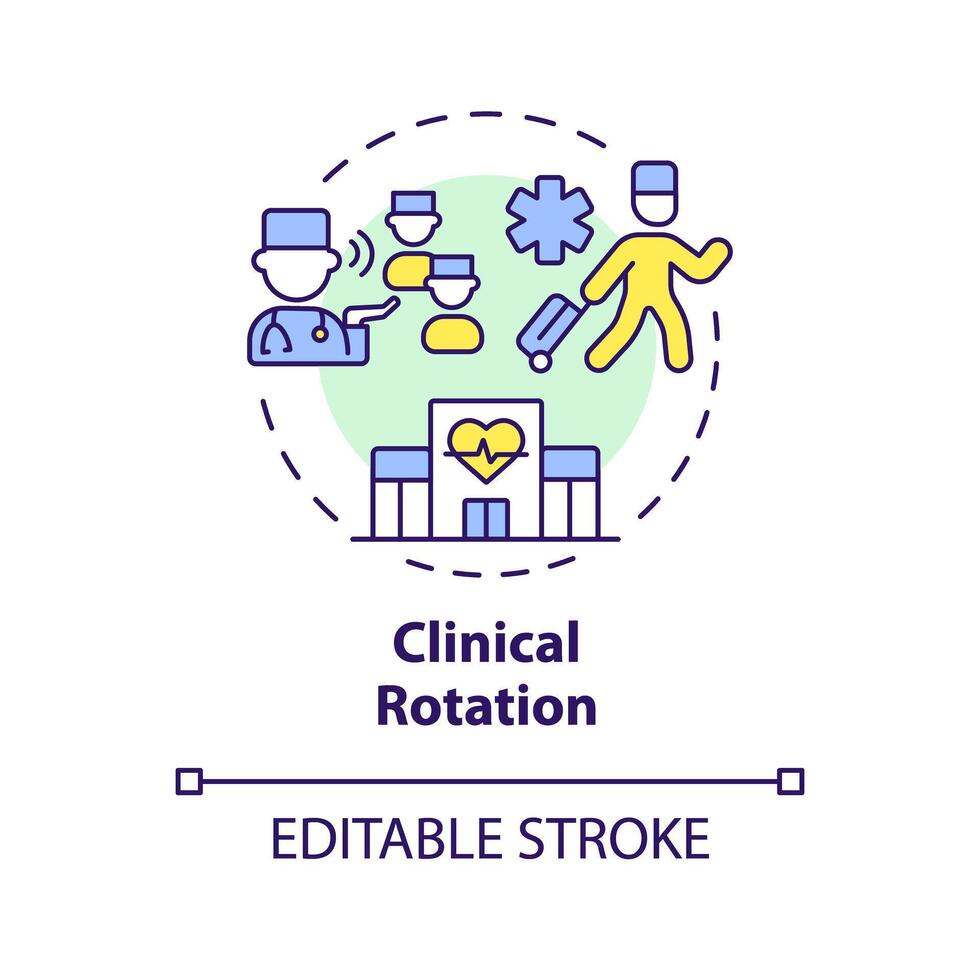klinisch omwenteling multi kleur concept icoon. praktisch ervaring in klinisch instellingen. praktisch lessen. ronde vorm lijn illustratie. abstract idee. grafisch ontwerp. gemakkelijk naar gebruik in presentatie vector
