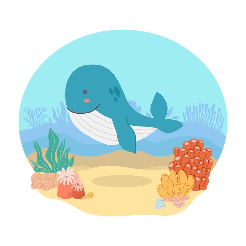 zee dier blauw walvis tegen de achtergrond van een zee of oceaan landschap. vector illustratie